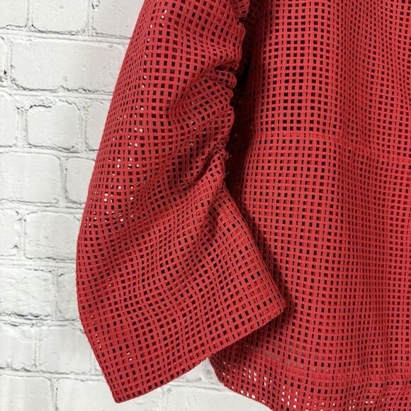 AKRIS Punto Mesh Grid Jacket Luminous Red Semi Sheer Adjustable Sleeve - Picture 12 of 16